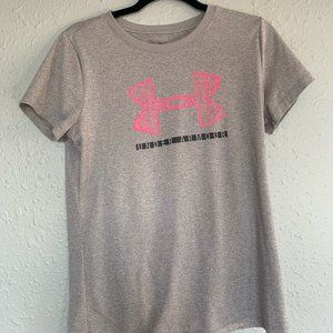 UNDER ARMOUR Women's Athletic T-Shirt Grey Pink